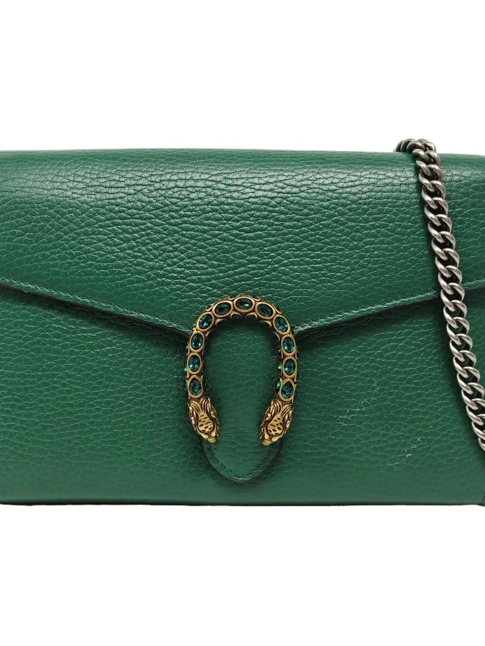 Gucci Dionysus Green Leather Shoulder Bag with Silver Chain Bag
